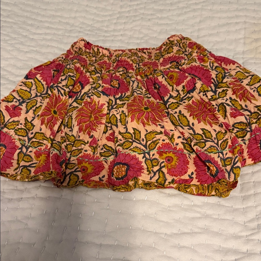 Girls Pink Floral Smocked Waist Skirt